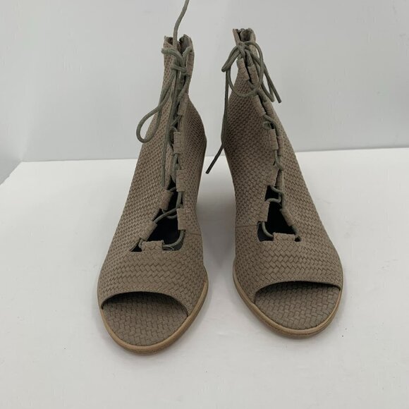 Eileen Fisher Slew woven peeptoe booties boot shoe lace-up tie tan leather new 9 - Picture 4 of 8